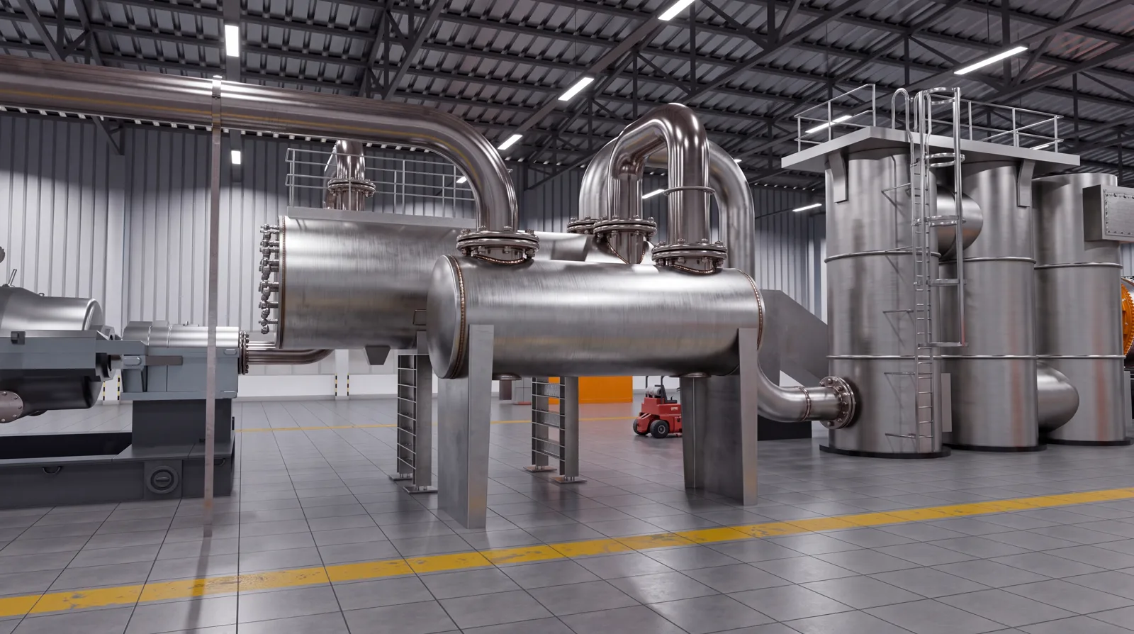 Concept visualisation — the gas-cleaning and heat-exchange train of the Arcams 325