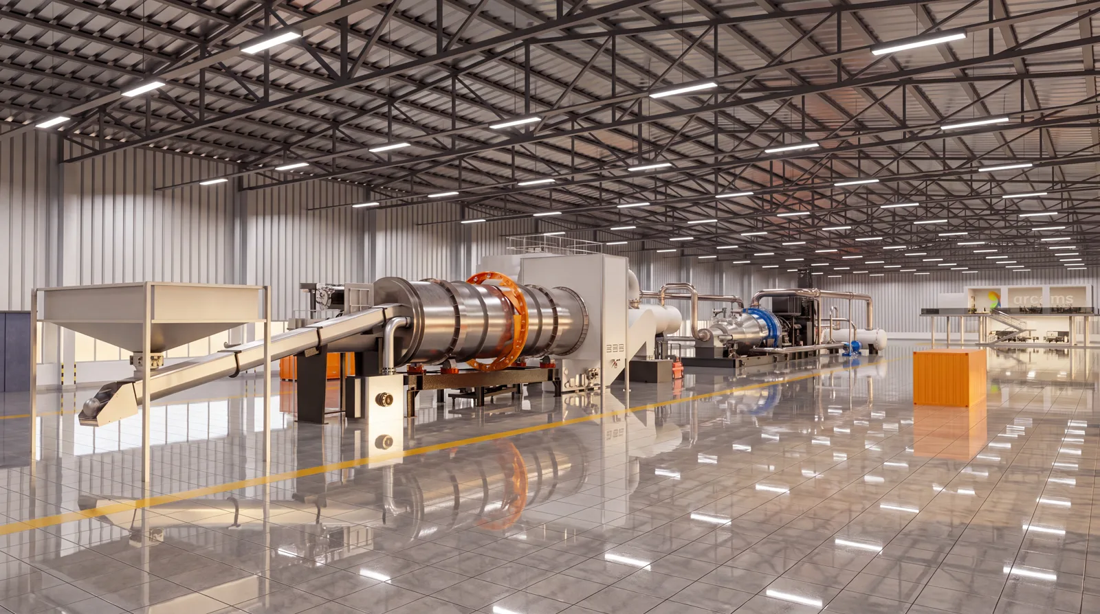 Concept visualisation — the Arcams 325 line hall, wide view along the line